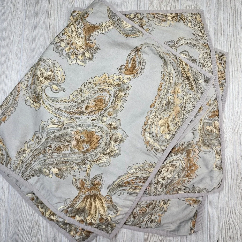 Set of 2 Chaps Home King Cold Spring Paisley Pillow Sham Grey Gold 100% Cotton